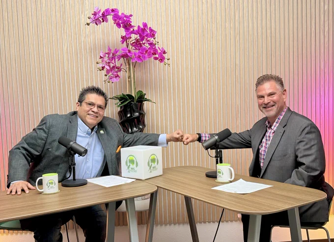 Jaime and Leo on the WC podcast set. 