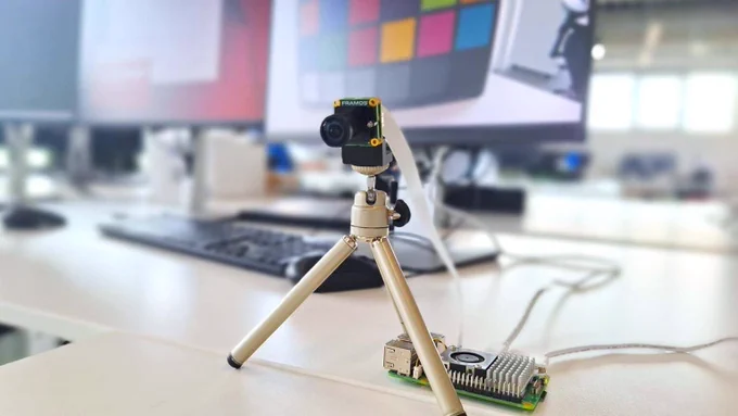 FSM:GO camera module connected to Raspberry Pi 5, enabling fast prototyping and system-level evaluation with industrial-grade imaging.