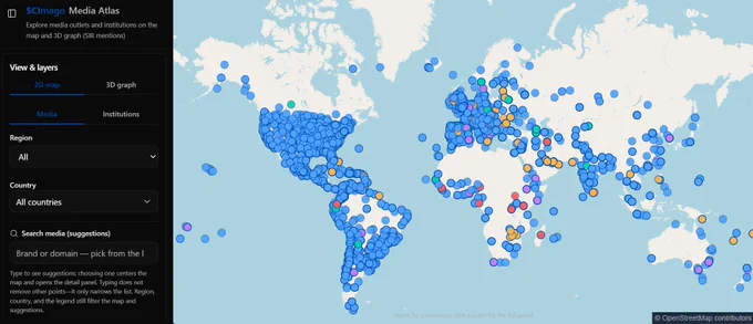 SCImago Atlas connects the prestige of institutions present in the SCImagoIR with the reputation of the media outlets included in SCImagoMedia. This powerful combination transforms it into a tactical and operational tool for research institutions, particularly universities.