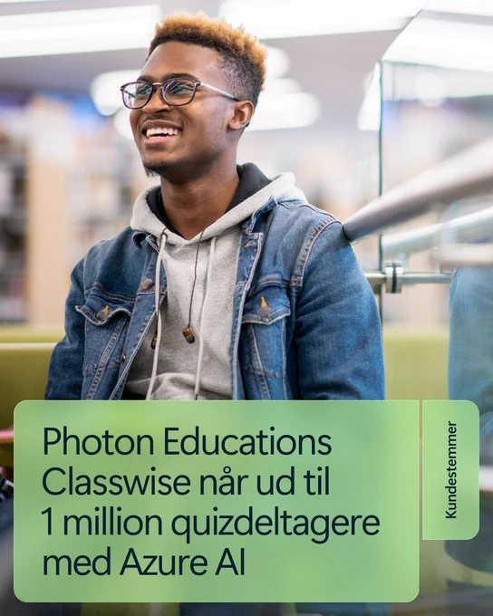 Teksten lyder: Photon Educations Classwise når ud til 1 million quizdeltagere med Azure AI