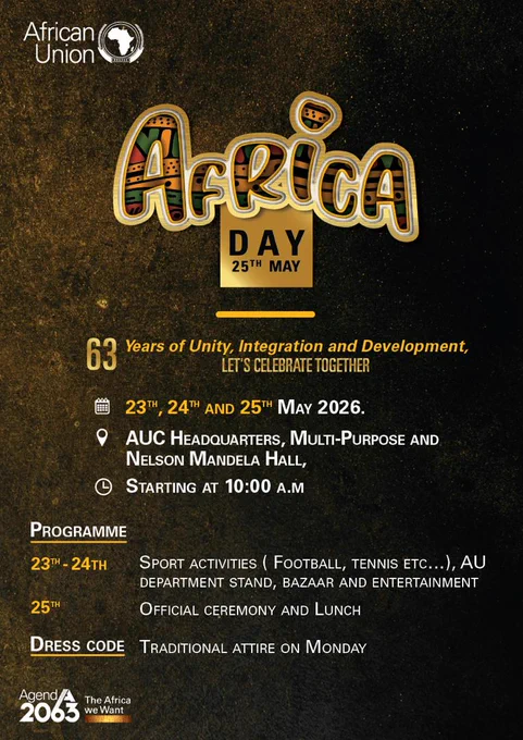 The Commemoration of the 63rd anniversary of OAU-AU is organized by the African Union Commission through the AU Staff Association, in collaboration with AU Member States, AU Organs and Regional Economic Communities (RECs).
