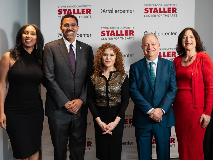 Melissa Steel King, SUNY Chancellor John B. King, Bernadette Peters, my husband Arturo and I at the 2026 Staller Center Gala.
