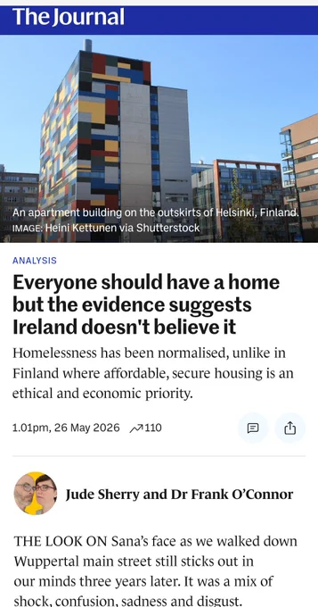 When everyone having a home would make a far healthier, fair & just society
We live with Dóchas that this will happen some day soon
@judesherry & my piece in @thejournal_ie explores this
👇
https://www.thejournal.ie/housing-not-human-right-ireland-7050706-May2026/

#DerelictIreland #RestPlayWork
