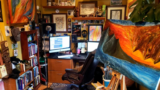 Painting and audiobook recording at michael p masters home studio
