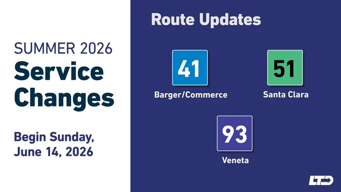 Route Updates 41, 51, & 93 for Summer 2026 Service Changes beginning Sunday, June 14