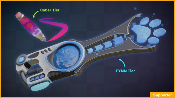 Cyber Tier comes with a lava lamp pen, while F.Y.N.N. Tier comes with THE PAWBLADE! This looks like a certain iconic weapon from a certain Japanese Square Enix and Disney collaboration video game series! AKA IT LOOKS SICK AS HELL. The end of the blade blossoms out into a paw icon.
