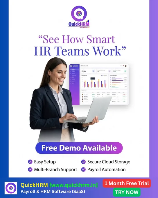 🚀 See How Smart HR Teams Work with QuickHRM.in 💼

Managing HR manually is slow, stressful, and full of errors. Modern businesses need smarter solutions to save time and grow faster. 📈

✨ Introducing QuickHRM.in — the smart HRM software designed for modern businesses and growing teams.

✅ Easy Setup
✅ Secure Cloud Storage ☁️
✅ Multi-Branch Support 🏢
✅ Payroll Automation 💰

Whether you run a startup, small business, or multi-branch company, QuickHRM helps you manage attendance, payroll, employee records, leave, and HR operations — all in one place. 🔥

👩‍💻 Smart HR teams are switching to automation to improve productivity and simplify daily work.

🎯 Free Demo Available — Experience how easy HR management can be with QuickHRM.in today!