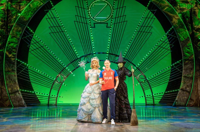 The cast of West End musical Wicked with England all-rounder Charlie Dean 