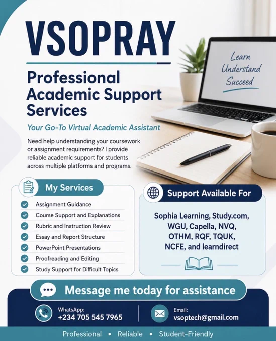 At VSOPRAY, I help Students/Professionals with assignment guidance, proofreading, PowerPoint presentations, classes, assessments, milestones, touchstones, coursework support, and understanding difficult topics.