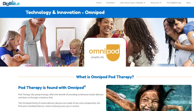 A screenshot of the omnipod page on DigiBete