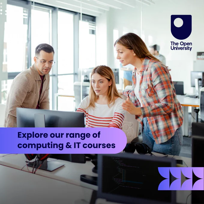 Carousel of 4 images detailing some of the OU's Computing & IT degrees