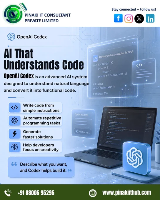 🚀 OpenAI Codex is transforming the future of software development with AI-powered coding, automation, and smarter workflows. From generating code with simple instructions to boosting productivity and innovation, AI is helping developers, startups, and businesses build faster, smarter, and beyond limits. The future belongs to creators who embrace AI and adapt to the next generation of technology. 💻⚡🤖


📞 Call us:  91 88005 95295
🌐 Visit: http://pinakiithub.com

OpenAI #Codex #ArtificialIntelligence #SoftwareDevelopment #FutureOfCoding

[OpenAI Codex, AI coding, artificial intelligence, software development, coding automation, AI developer tools, future technology, smart coding, programming tools, AI-powered development, automation tools, coding assistant, developer productivity, machine learning, tech innovation, AI software, coding workflow, digital transformation, programming future, intelligent automation, developer solutions, AI applications, software engineering, startup techn