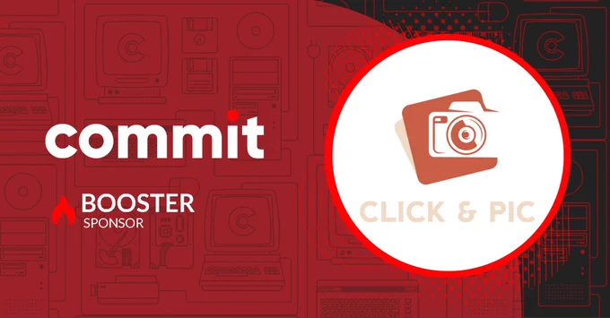 Banner con el logo de Commit y el de Click&Pic, patrocinador Booster de esta edición.