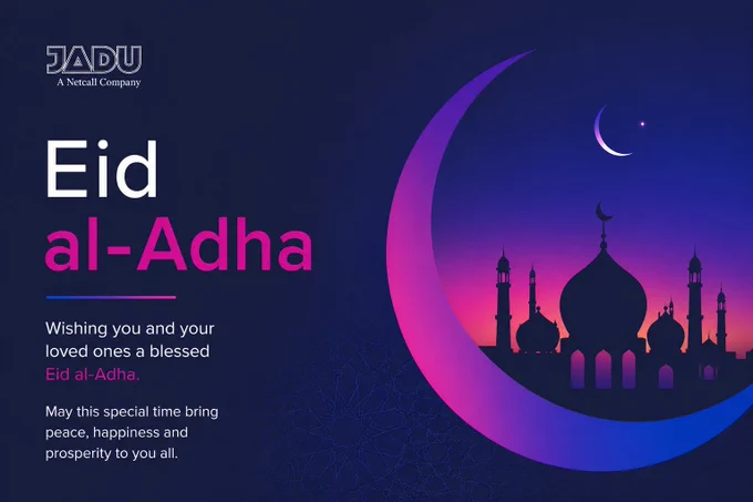 Eid al-Adha with a moon and mosque.