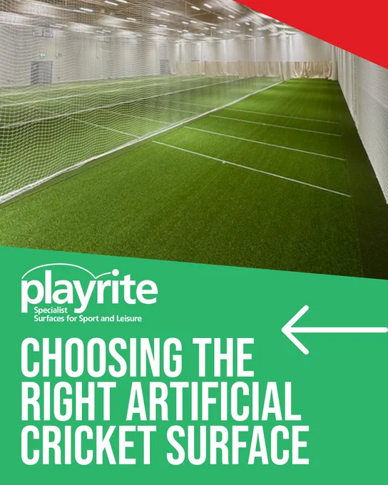 Indoor cricket practice area with green artificial turf and white netting under bright ceiling lights.
