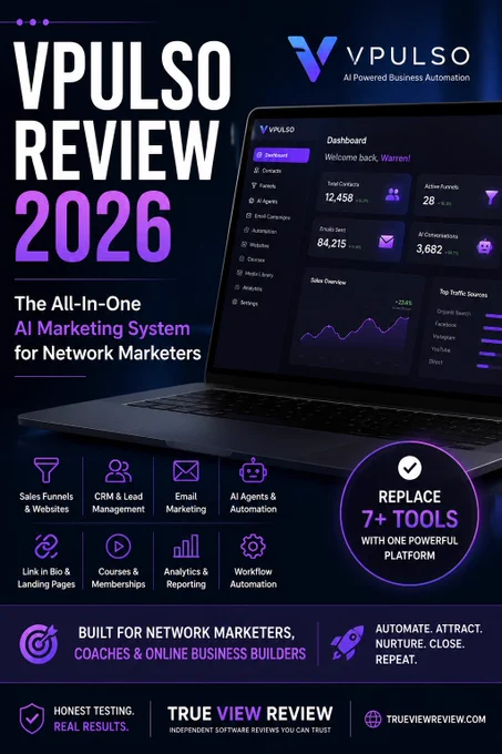 VPulso Review 2026: Is this all-in-one AI marketing system worth it for network marketers, MLM leaders, coaches, and online businesses? This hands-on review breaks down VPulso’s funnels, CRM & lead tracking, AI agents, email automation, link-in-bio pages, AI content tools, and marketing workflows. See who VPulso is best for, where it shines, where it still needs improvement, and whether it can realistically replace multiple marketing tools for business growth and team duplication.