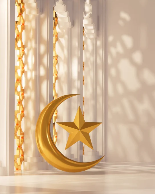 A crescent moon and star
