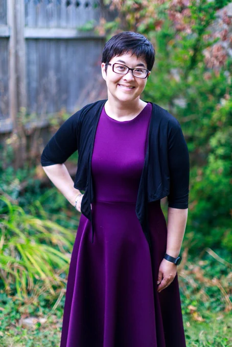 Kimiko in a purple dress