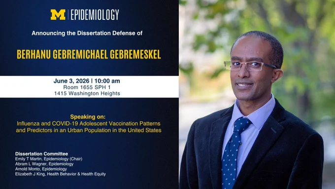 Berhanu Gebremichael Gebremeskel (pictured right) dissertation defense June 3 at 10am in SPH I 1655
