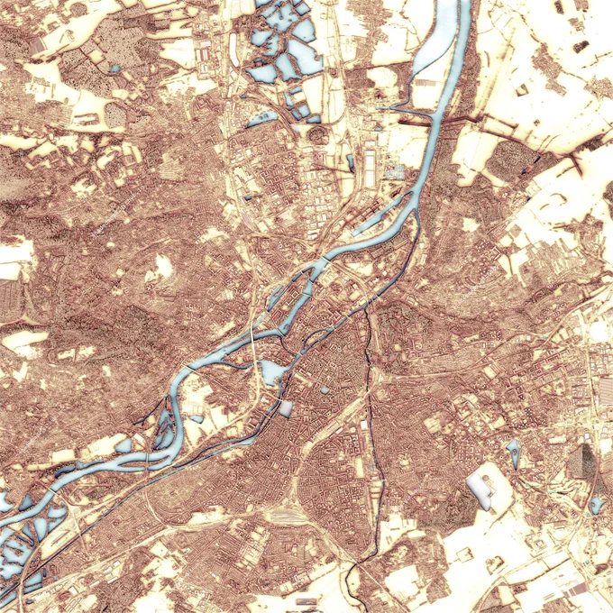 Resized shaded map of Metz, France.