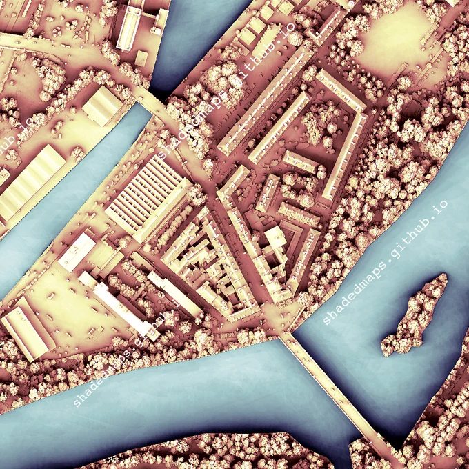 A fragment from the shaded map of Metz, France.