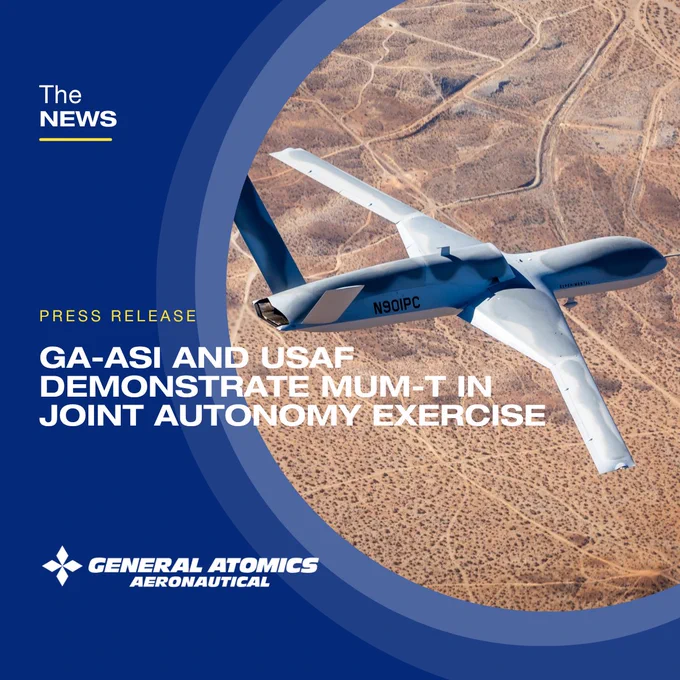 General Atomics Aeronautical MQ-20 Avenger uncrewed combat jet flying over a desert landscape.