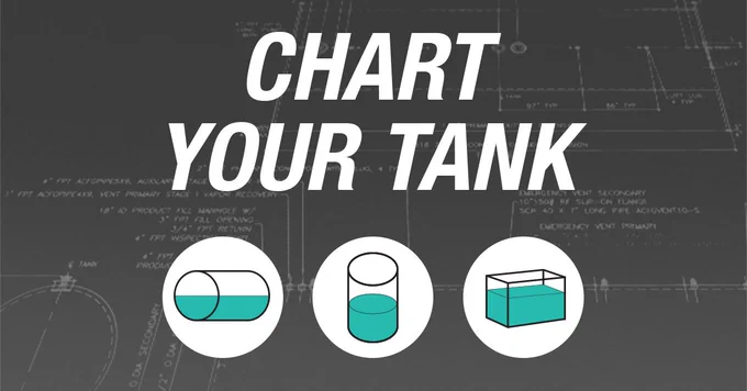 The text 'Chart Your Tank' is on a background of a schematic showing three shapes of tanks.