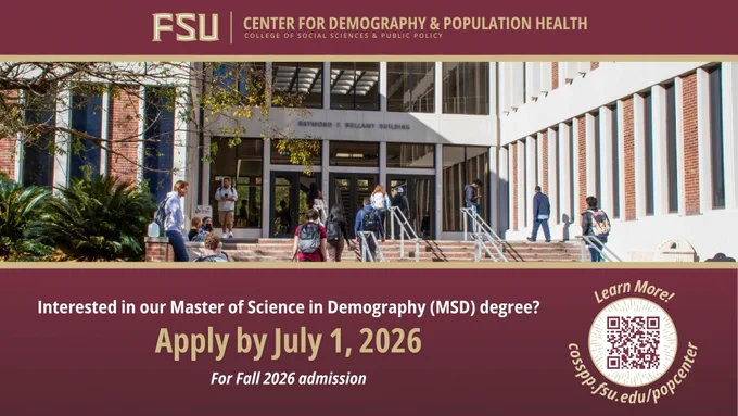 Interested in our Master of Science in Demography (MSD) Degree? Apply by July 1, 2026, for fall 2026 admission! 