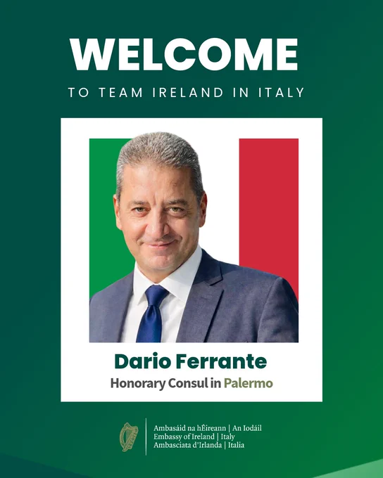 Welcome to Team Ireland in Italy. Dario Ferrante, Honorary Consul in Palermo. 