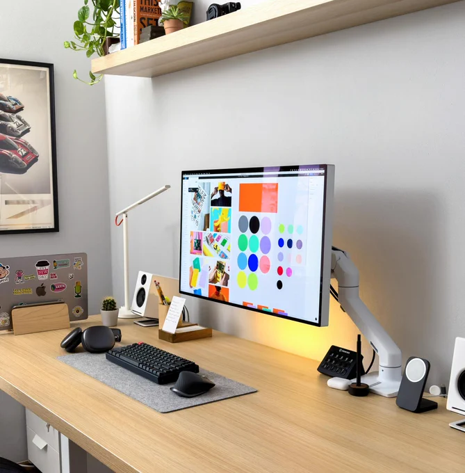 A realistic modern workspace featuring soft ambient lighting, an organized minimalist desk setup, clean accessories, and a premium productivity-focused atmosphere designed for comfort and focus.
