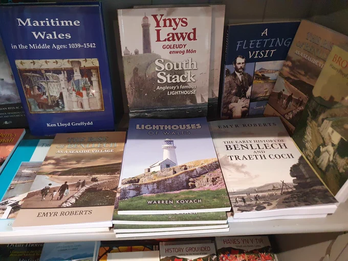 Lighthouse books on display at Oriel Môn, Llangefni