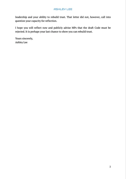 These largely empty threats are then followed by a call for the blanket segregation of trans people, presented as a mitigation of those very threats.
You are using fear to induce discrimination.
The public policy position your Commission seek to propagate, in which "bathroom bounty law" actions run rampant, supposedly mitigated only by segregation of trans people, is an interference with our Convention rights. Not only have you clearly failed to provide justification for this, but more egregiously, your interference is prescribed not by law, but by intimidation.
I recall reading the letter from the Joint Committee on Human Rights and the Women and Equalities Committee, which expressed reservations about your appointment as Chair of the Commission. They specifically cited concerns over your vision and leadership and your ability to rebuild trust. That letter did not, however, call into question your capacity for reflection.