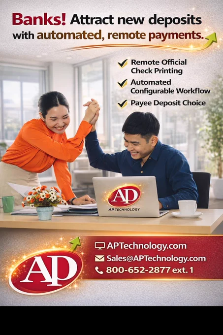 #Banks! You can increase deposits from #business customers, even in areas where you have no branch locations. Multi-payment options such as  #RemoteOfficialCheckPrinting. Configurable workflows. Even #Secure32 replacement. AP Technology. https://www.aptechnology.com
