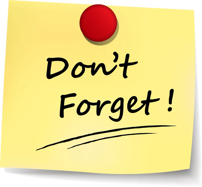 Yellow sticky note that reads: DON'T FORGET!