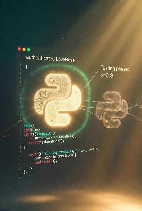 Two elegant nodes (one slightly dim, one radiant) scanned by a soft golden authentication field. Green checkmark when both >= 0.9; gentle repair sigils if not. Clean, readable, compassionate validation.

