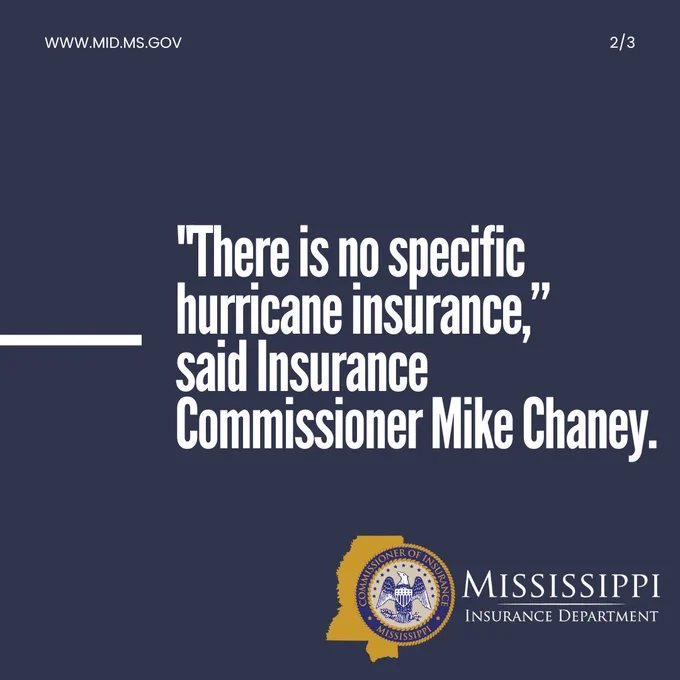 Quote from Mississippi Insurance Commissioner Mike Chaney stating there is no specific hurricane insurance available.