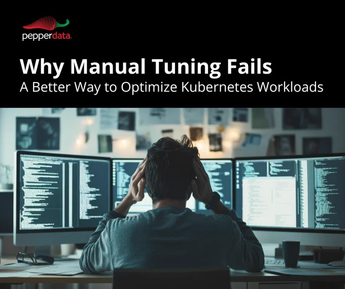 An image of a frustrated computer programmer with the words: "Why Manual Tuning Fails: A Better Way to Optimize Kubernetes Workloads."