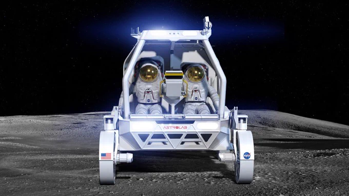 Artist rendering of the front view of CLV-1 on the lunar surface
