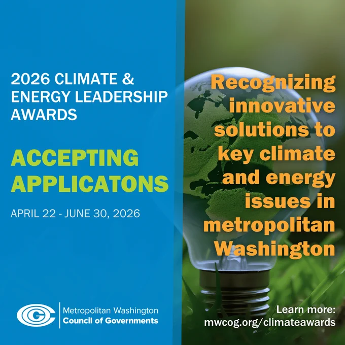 Graphic that says COG is accepting applications for the 2026 climate and energy leadership awards from April 22 to June 30, 2026. 