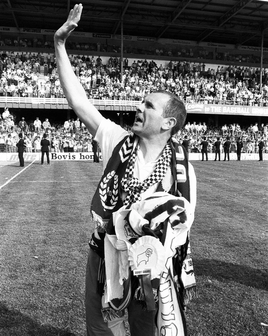 Derby County Manager Arthur Cox enjoys the acclaim inside a jubilant Baseball Ground as the Rams are promoted to Division One on 9th May 1987.