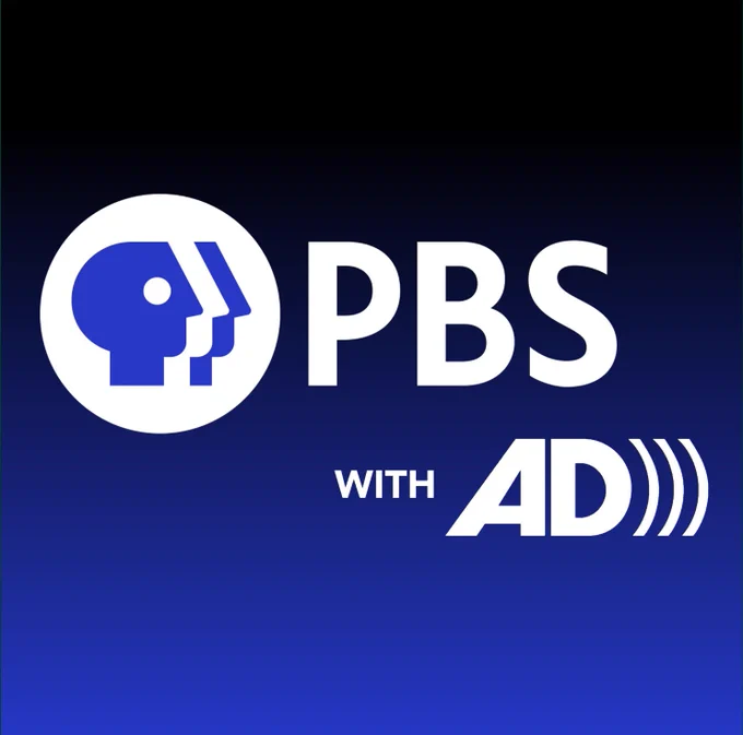PBS logo with audio description logo set on a blue and black background.