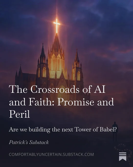 A symbolic image representing the intersection of artificial intelligence and Catholic faith, with technology imagery contrasted against spiritual themes of conscience, humanity, and God.
