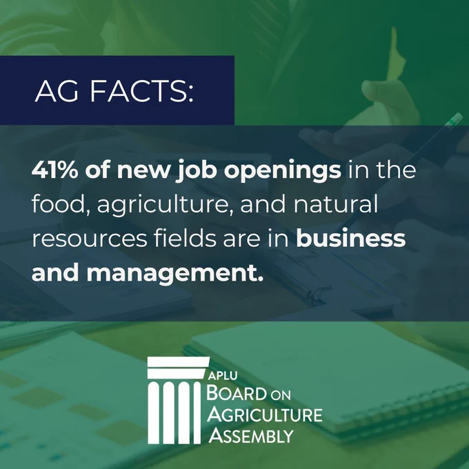 Ag Facts: 41% of new job openings in the food, agriculture, and natural resources fields are in business and management.