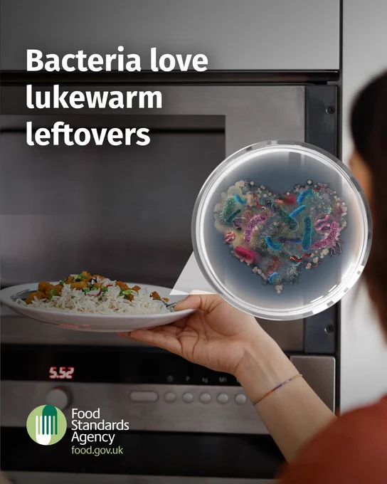 Bacteria love lukewarm leftover so heat until steaming hot