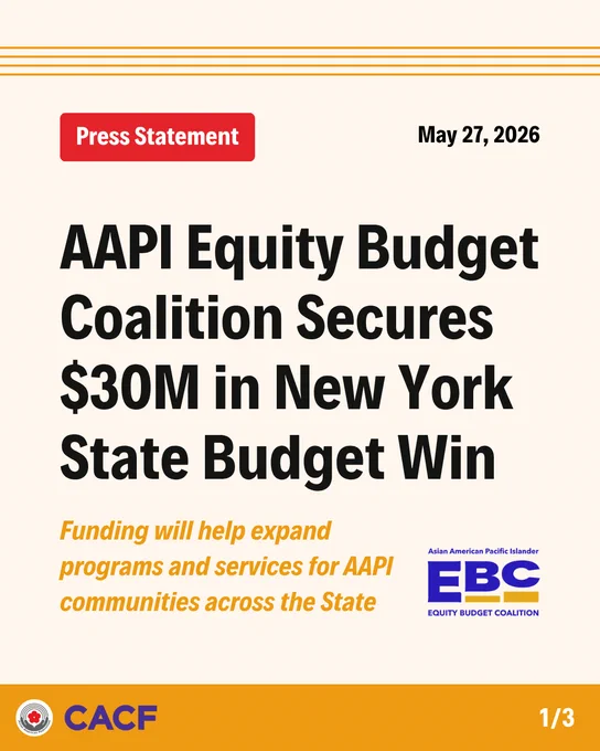 Press Statement May 27, 2026
AAPI Equity Budget Coalition Secures $30M in New York State Budget Win
Funding will help expand programs and services for AAPI communities across the State
1/3