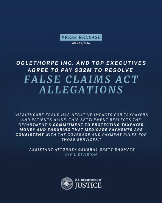 Oglethorpe Inc. and Top Executives Agree to Pay $32M to Resolve False Claims Act Allegations