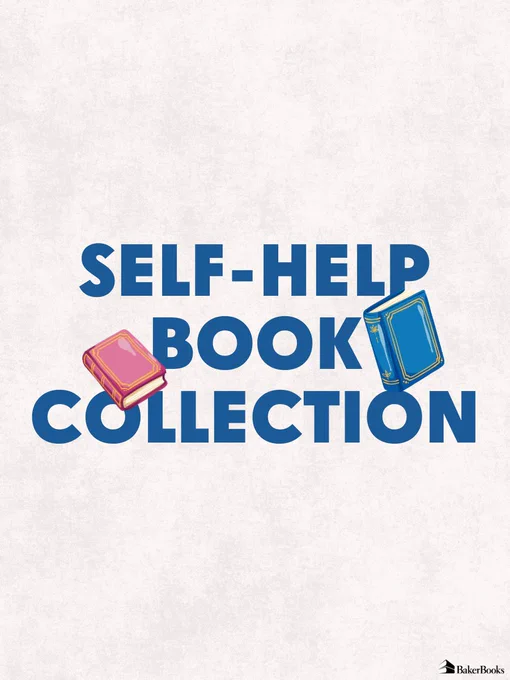 The image features large bold text that reads "Self-Help Book Collection." A pink book icon is positioned to the left of the word "Book," and a blue book icon is to the right. The Baker Books logo is at the bottom right corner.