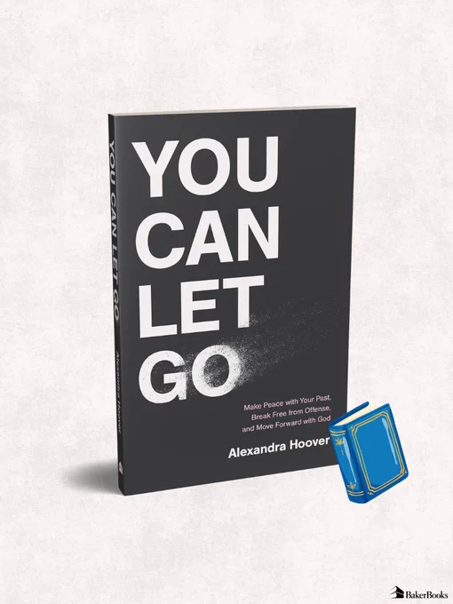 Cover of the book "You Can Let Go" by Alexandra Hoover, featuring white text on a black background with a subtle white brushstroke. A small blue book icon is at the bottom right.