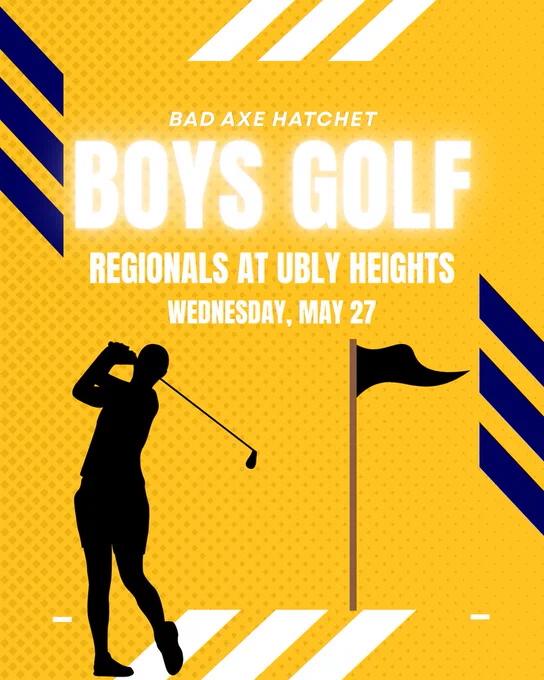 Bad Axe Hatchet Boys Golf with picture of golfer swinging silhouette. 