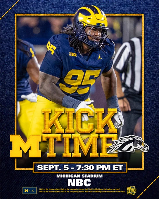 Michigan vs WMU on September 5 at 7:30 PM on NBC